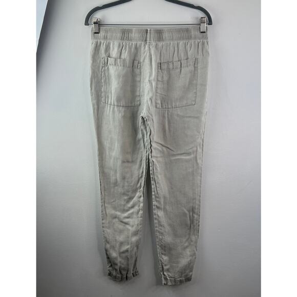James Perse Beige Gray Linen Pants High-Rise Straight Elastic Waistband Size 0 - Picture 7 of 10